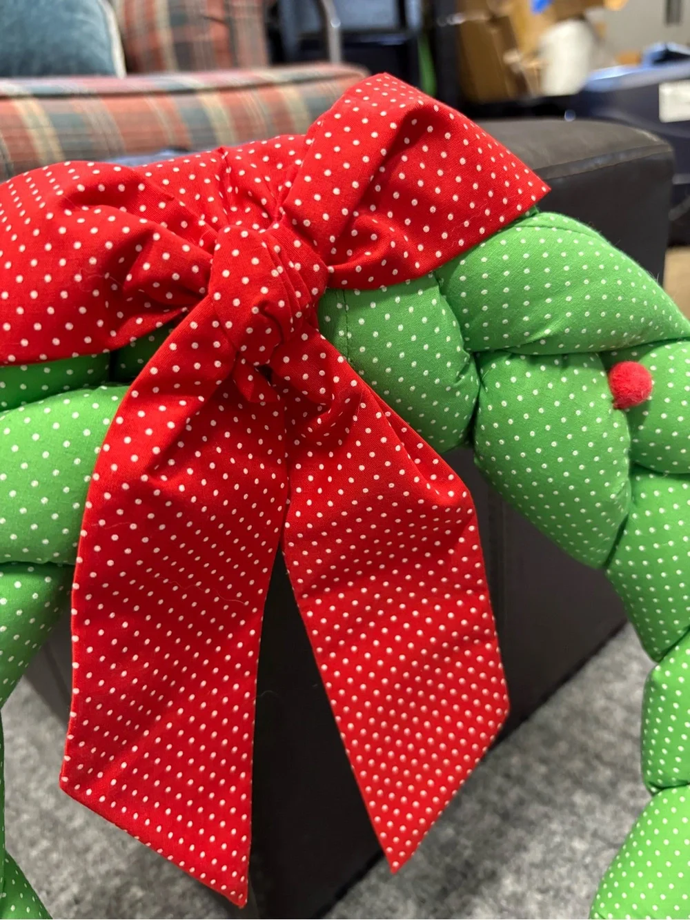 From Korea Green Polka Dot Holiday Wreath with Red Bow